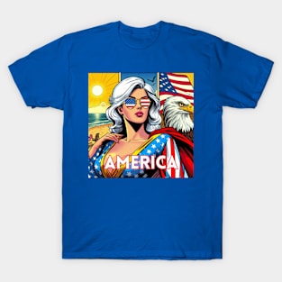 America Female Superhero Patriotic Beach Bald Eagle T-Shirt